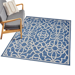 English Elm Christopher Knight Home® - MERIDIAN Navy & Ivory Outdoor Rug 5'3" x 7'6" - Machine Woven Polypropylene, Durable Loop Pile, UV Safe 64158.00