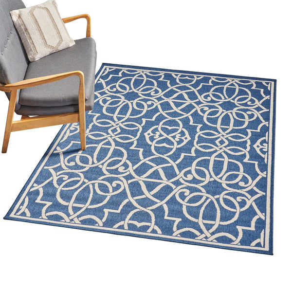 English Elm Christopher Knight Home® - MERIDIAN Navy & Ivory Outdoor Rug 5'3" x 7'6" - Machine Woven Polypropylene, Durable Loop Pile, UV Safe 64158.00