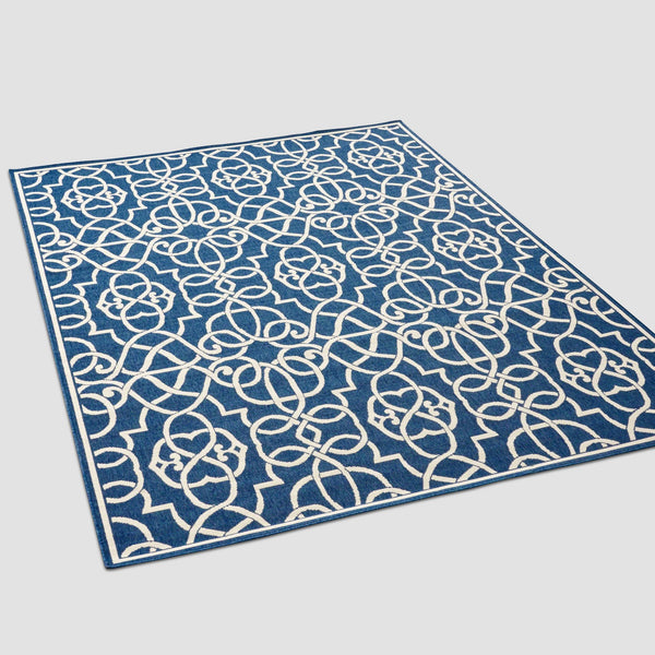 English Elm Christopher Knight Home® - MERIDIAN Navy & Ivory Outdoor Rug 5'3" x 7'6" - Machine Woven Polypropylene, Durable Loop Pile, UV Safe 64158.00