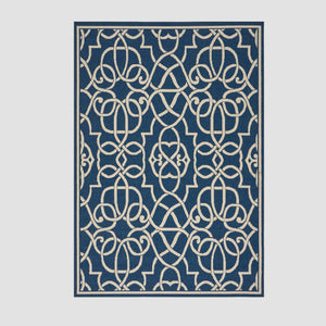 English Elm Christopher Knight Home® - MERIDIAN Navy & Ivory Outdoor Rug 5'3" x 7'6" - Machine Woven Polypropylene, Durable Loop Pile, UV Safe 64158.00