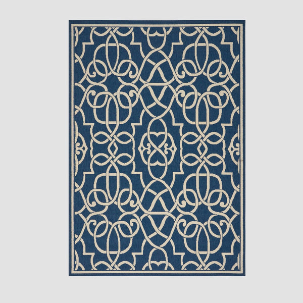 English Elm Christopher Knight Home® - MERIDIAN Navy & Ivory Outdoor Rug 5'3" x 7'6" - Machine Woven Polypropylene, Durable Loop Pile, UV Safe 64158.00