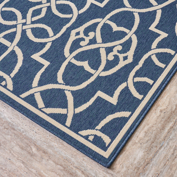 English Elm Christopher Knight Home® - MERIDIAN Navy & Ivory Outdoor Rug 5'3" x 7'6" - Machine Woven Polypropylene, Durable Loop Pile, UV Safe 64158.00