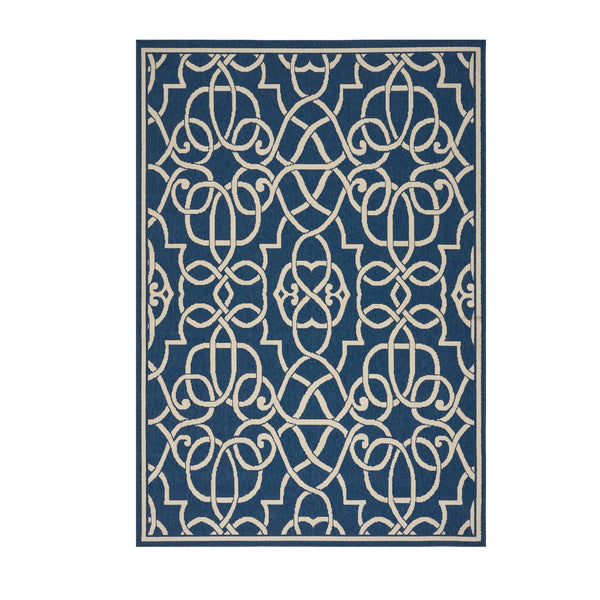 English Elm Christopher Knight Home® - MERIDIAN Navy & Ivory Outdoor Rug 5'3" x 7'6" - Machine Woven Polypropylene, Durable Loop Pile, UV Safe 64158.00