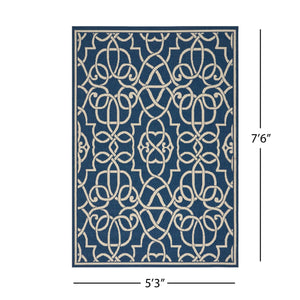 English Elm Christopher Knight Home® - MERIDIAN Navy & Ivory Outdoor Rug 5'3" x 7'6" - Machine Woven Polypropylene, Durable Loop Pile, UV Safe 64158.00