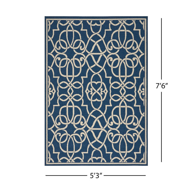 English Elm Christopher Knight Home® - MERIDIAN Navy & Ivory Outdoor Rug 5'3" x 7'6" - Machine Woven Polypropylene, Durable Loop Pile, UV Safe 64158.00