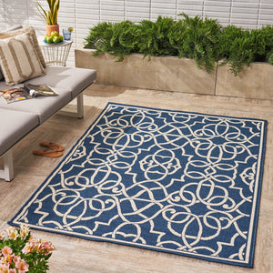 English Elm Christopher Knight Home® - MERIDIAN Navy & Ivory Outdoor Rug 5'3" x 7'6" - Machine Woven Polypropylene, Durable Loop Pile, UV Safe 64158.00