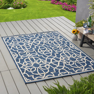 English Elm Christopher Knight Home® - MERIDIAN Navy & Ivory Outdoor Rug 5'3" x 7'6" - Machine Woven Polypropylene, Durable Loop Pile, UV Safe 64158.00