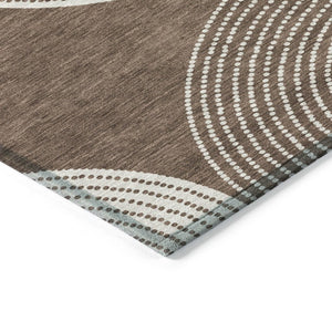 8 Ft Round Geometric Polyester Rug Washable Indoor Outdoor Neutral Patio Decor