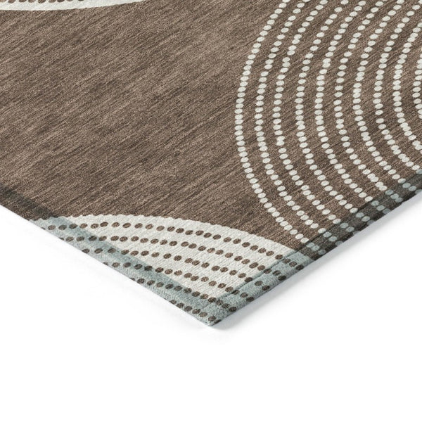 8 Ft Round Geometric Polyester Rug Washable Indoor Outdoor Neutral Patio Decor