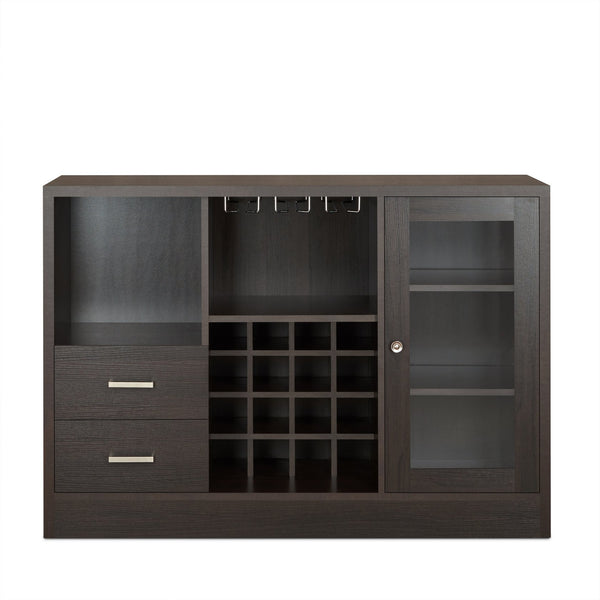 English Elm Hazen Modern Espresso Finish Wine Cabinet with 18-Bottle Rack, Stemware Holder, Shelves & Magnetic Door Espresso 53 L x 22 W x 9 H B2726P255754