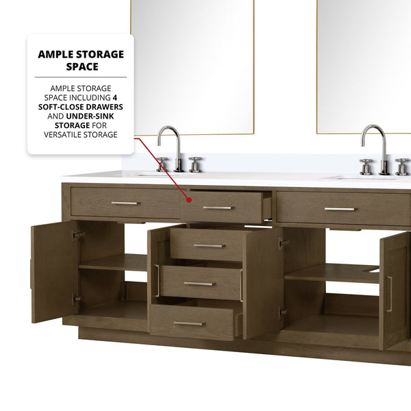 English Elm Grey Oak Double Bath Vanity 80" With Cultured Marble Top, Chrome Faucets, Mirrors & Storage Solutions B2731S01813