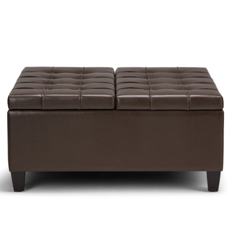 HomeRoots 36 Inch Faux Leather Tufted Storage Ottoman for Living Room Hidden Space Inside 641641