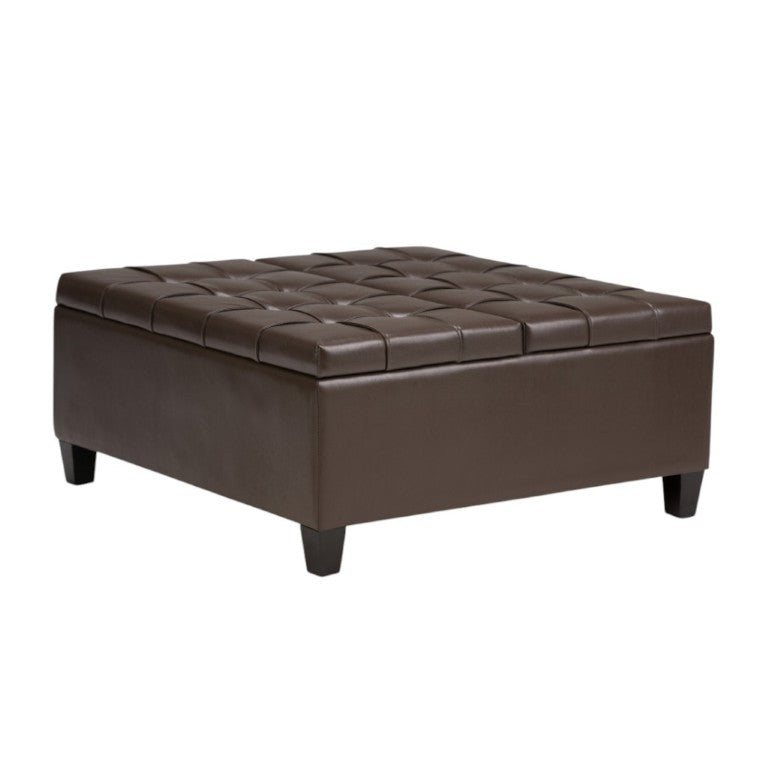 HomeRoots 36 Inch Faux Leather Tufted Storage Ottoman for Living Room Hidden Space Inside 641641