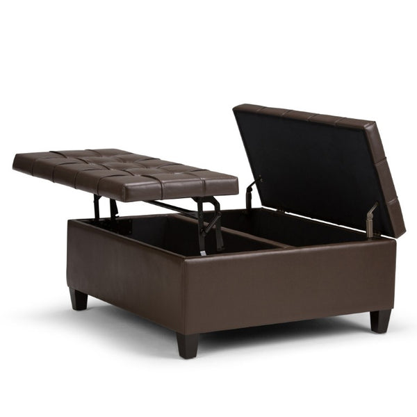 36 Inch Faux Leather Tufted Storage Ottoman for Living Room Hidden Space Inside