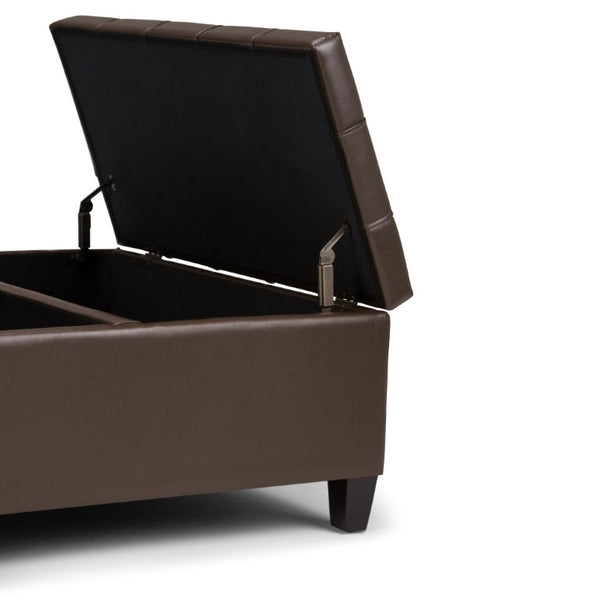 36 Inch Faux Leather Tufted Storage Ottoman for Living Room Hidden Space Inside