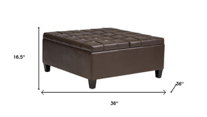 36 Inch Faux Leather Tufted Storage Ottoman for Living Room Hidden Space Inside