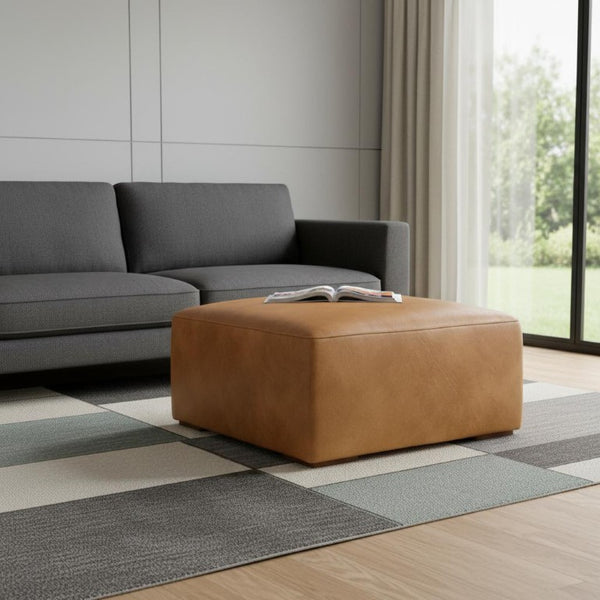 34 Inch Round Leather Storage Ottoman Footrest for Living Room Sienna Tufted