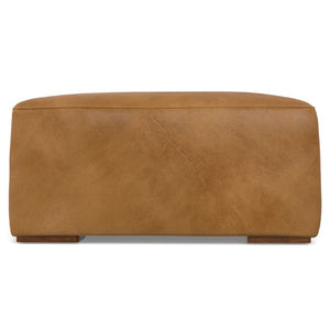 HomeRoots 34 Inch Round Leather Storage Ottoman Footrest for Living Room Sienna Tufted 641642