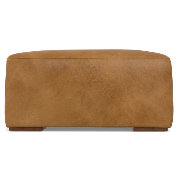 HomeRoots 34 Inch Round Leather Storage Ottoman Footrest for Living Room Sienna Tufted 641642