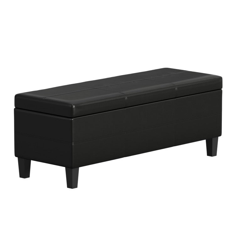 HomeRoots 48 Inch Faux Leather Flip Top Storage Bench Solid Wood Base Entryway Seating 641643