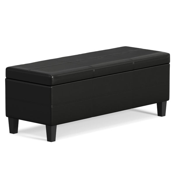 48 Inch Faux Leather Flip Top Storage Bench Solid Wood Base Entryway Seating