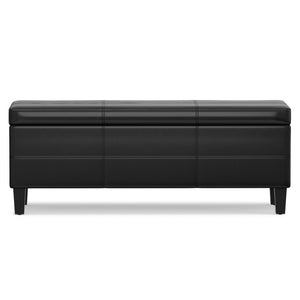 48 Inch Faux Leather Flip Top Storage Bench Solid Wood Base Entryway Seating