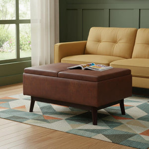 34 Inch Faux Leather Storage Ottoman Tufted Footrest for Stylish Living Room Decor