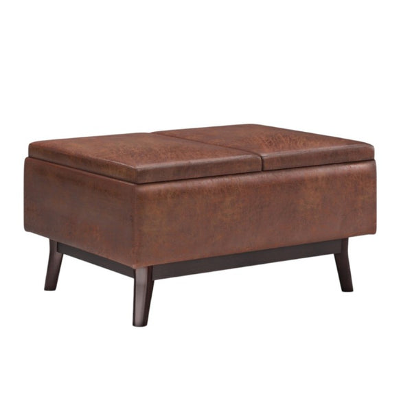 34 Inch Faux Leather Storage Ottoman Tufted Footrest for Stylish Living Room Decor