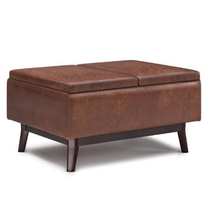 34 Inch Faux Leather Storage Ottoman Tufted Footrest for Stylish Living Room Decor