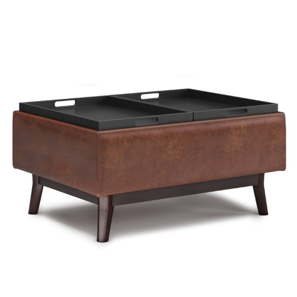34 Inch Faux Leather Storage Ottoman Tufted Footrest for Stylish Living Room Decor