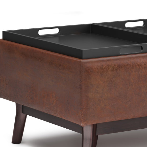 34 Inch Faux Leather Storage Ottoman Tufted Footrest for Stylish Living Room Decor