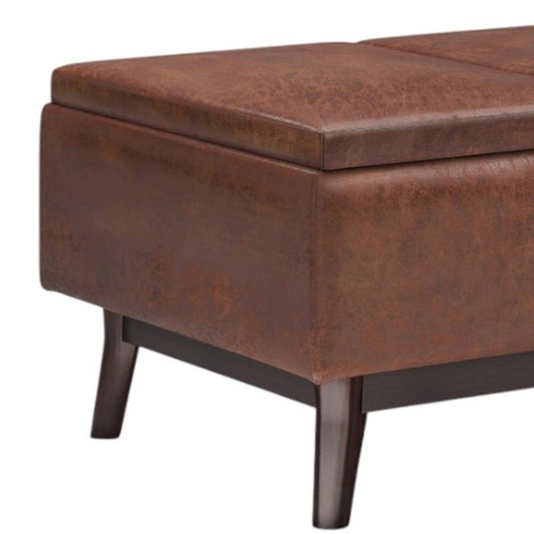 34 Inch Faux Leather Storage Ottoman Tufted Footrest for Stylish Living Room Decor