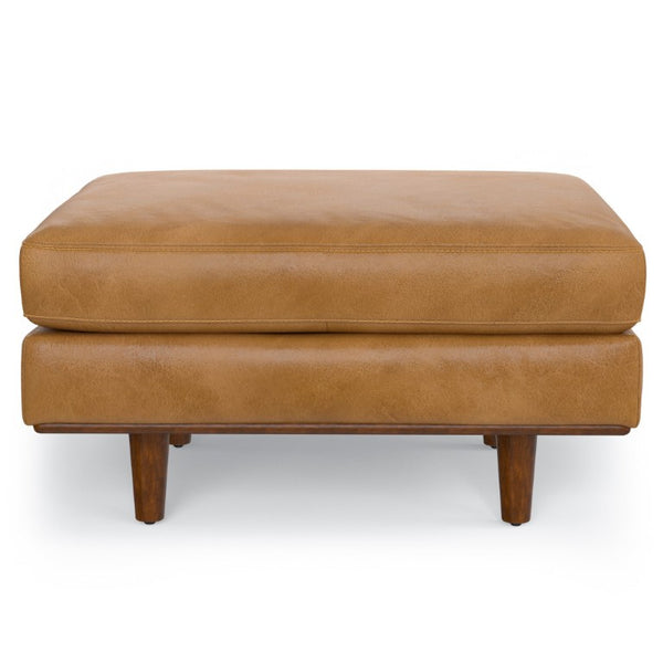 HomeRoots 33 Inch Genuine Leather Cocktail Ottoman Stylish Living Room Accent Footrest 641645