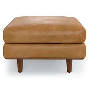 33 Inch Genuine Leather Cocktail Ottoman Stylish Living Room Accent Footrest