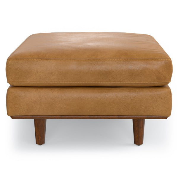 33 Inch Genuine Leather Cocktail Ottoman Stylish Living Room Accent Footrest