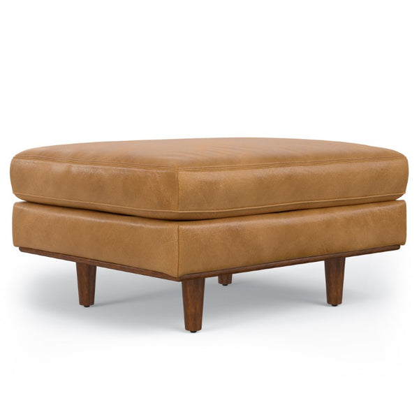 33 Inch Genuine Leather Cocktail Ottoman Stylish Living Room Accent Footrest
