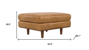 33 Inch Genuine Leather Cocktail Ottoman Stylish Living Room Accent Footrest