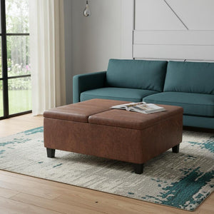 36 Inch Round Faux Leather Storage Ottoman Tufted Footrest for Living Room Seating Decor