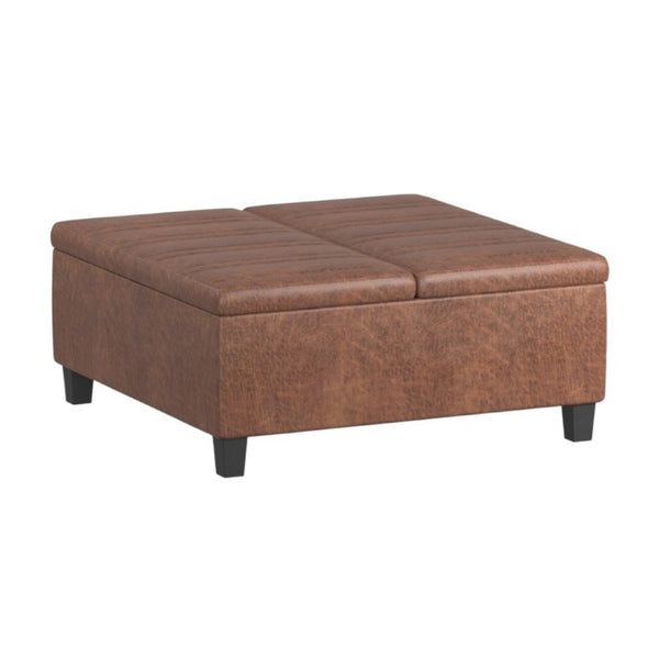 36 Inch Round Faux Leather Storage Ottoman Tufted Footrest for Living Room Seating Decor