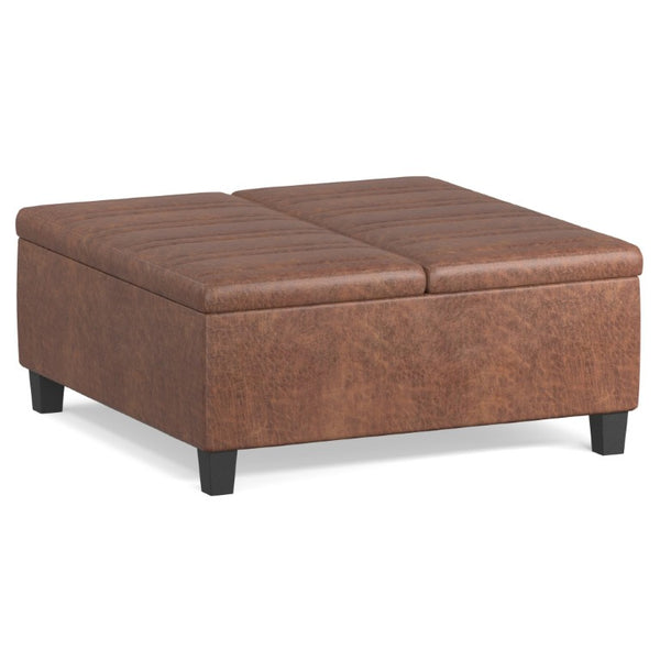 36 Inch Round Faux Leather Storage Ottoman Tufted Footrest for Living Room Seating Decor