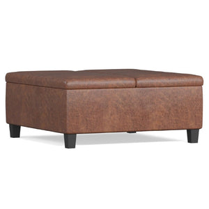 36 Inch Round Faux Leather Storage Ottoman Tufted Footrest for Living Room Seating Decor