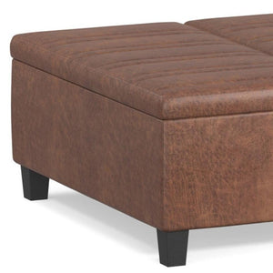 36 Inch Round Faux Leather Storage Ottoman Tufted Footrest for Living Room Seating Decor
