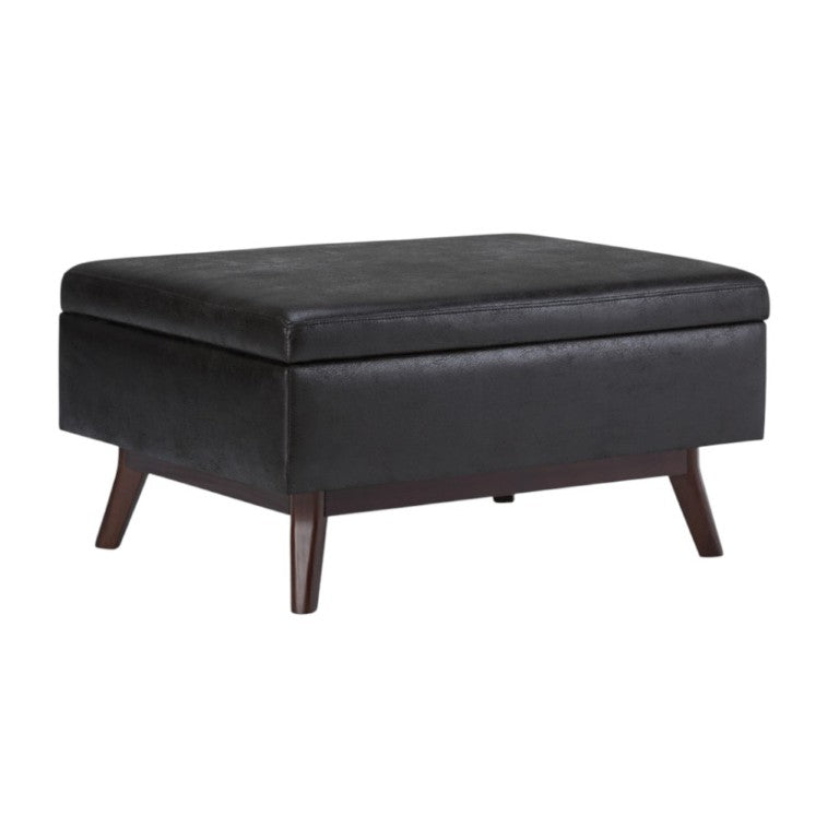 HomeRoots 34 Inch Faux Leather Storage Ottoman Tufted Footrest for Stylish Living Room Decor Black / Brown 34.1" W x 18.5" H x 26" D 641647