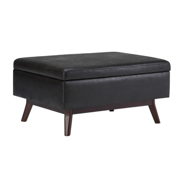 HomeRoots 34 Inch Faux Leather Storage Ottoman Tufted Footrest for Stylish Living Room Decor Black / Brown 34.1" W x 18.5" H x 26" D 641647