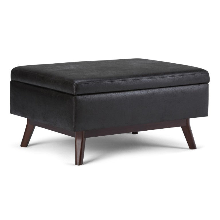 HomeRoots 34 Inch Faux Leather Storage Ottoman Tufted Footrest for Stylish Living Room Decor Black / Brown 34.1" W x 18.5" H x 26" D 641647
