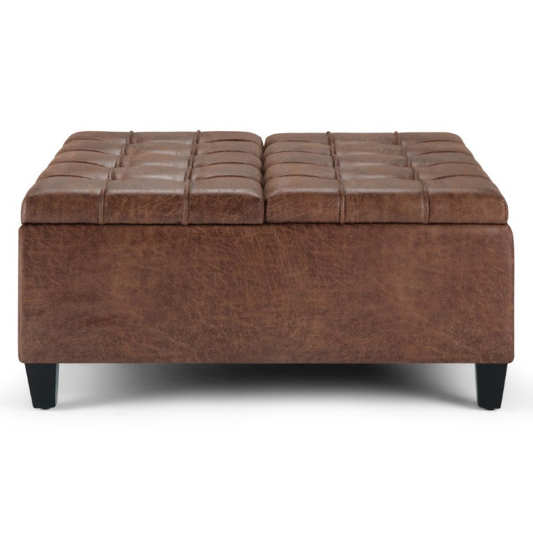 HomeRoots 36 Inch Tufted Faux Leather Storage Ottoman Espresso Umber Living Room Accent 641650
