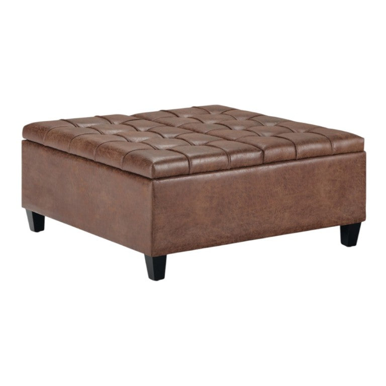HomeRoots 36 Inch Tufted Faux Leather Storage Ottoman Espresso Umber Living Room Accent 641650