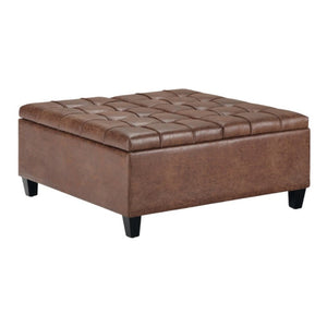 36 Inch Tufted Faux Leather Storage Ottoman Espresso Umber Living Room Accent