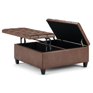36 Inch Tufted Faux Leather Storage Ottoman Espresso Umber Living Room Accent