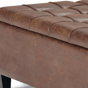 36 Inch Tufted Faux Leather Storage Ottoman Espresso Umber Living Room Accent